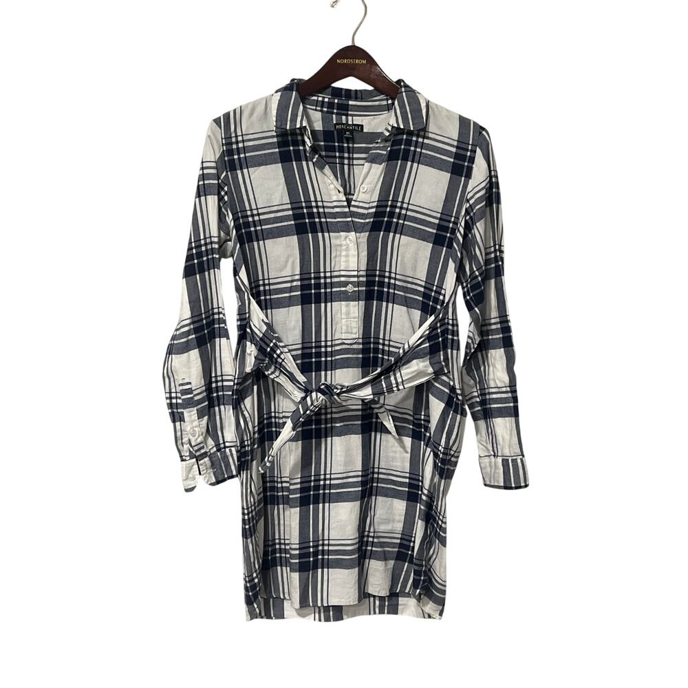 J.Crew Navy Blue and White Plaid Wrap Shirt Dress, Size XS, KB334 - Picture 3 of 6